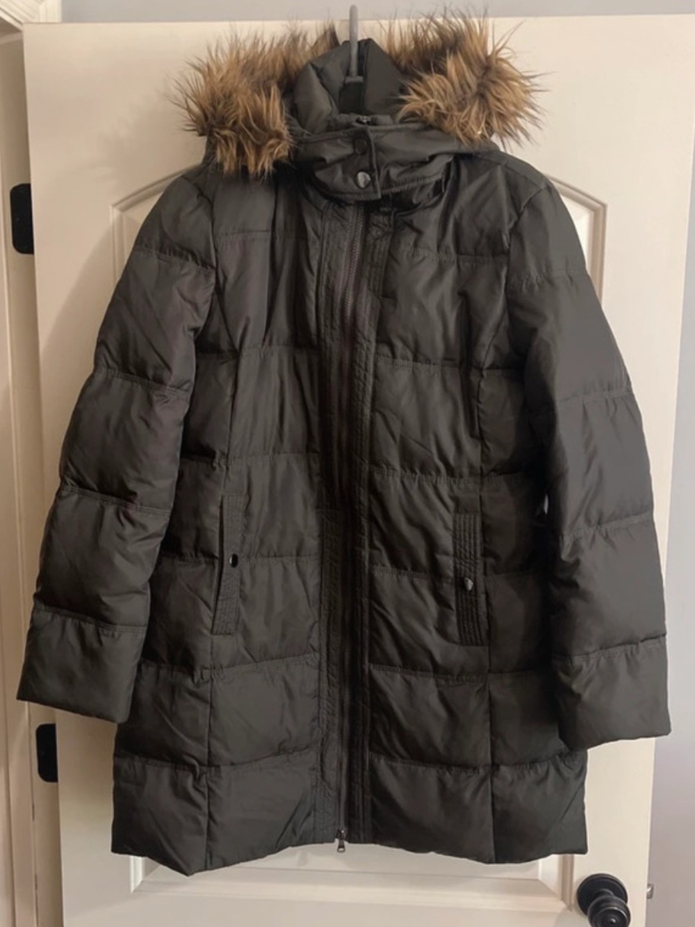 Apt. 9 Women's Olive Green Quilted Hooded Puffer with Faux Fur Trim